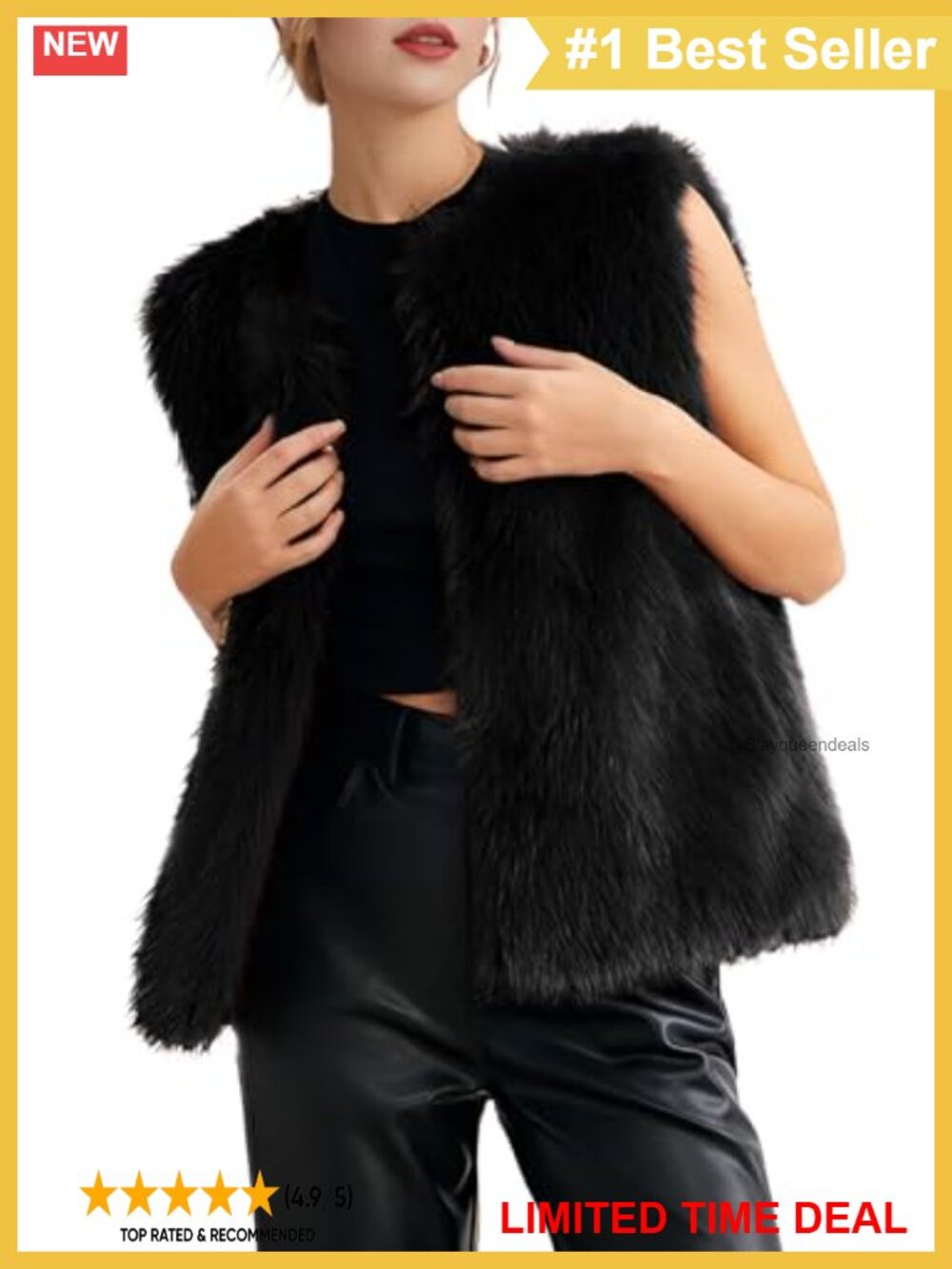 Women's Faux Fur Vest Warm Winter Sleeveless Fuzzy Jacket